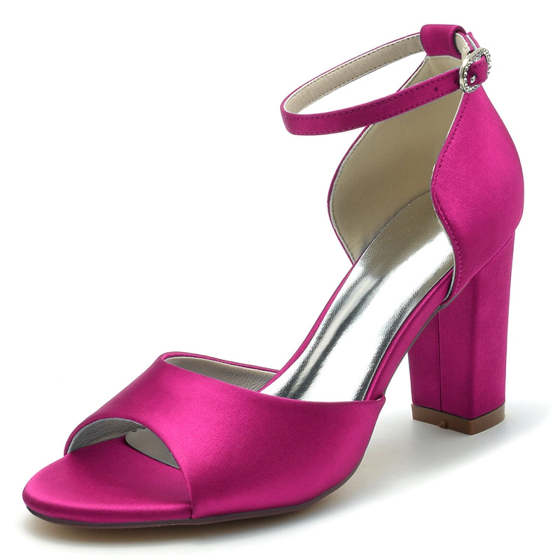 Women's Wedding Shoes Royal Blue Open Toe Block Heel Minimalism Buckle Bridal Shoes - 이미지 6