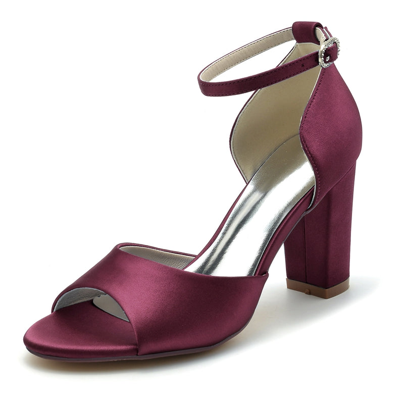 Women's Wedding Shoes Royal Blue Open Toe Block Heel Minimalism Buckle Bridal Shoes - 이미지 9