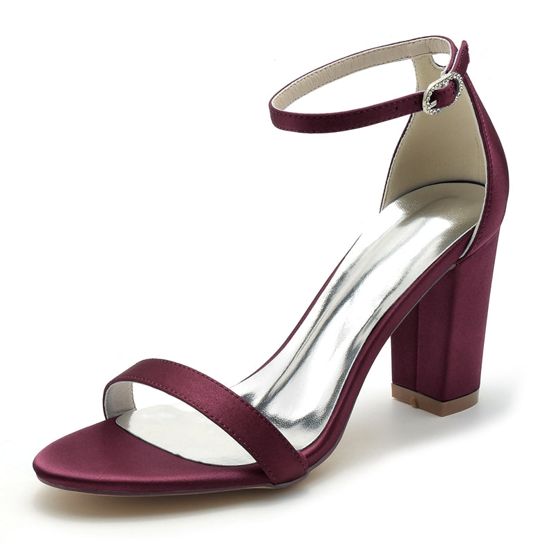 Women's Wedding Shoes Open Toe High Block Heel Simple Buckle Bridal Shoes - Image 9