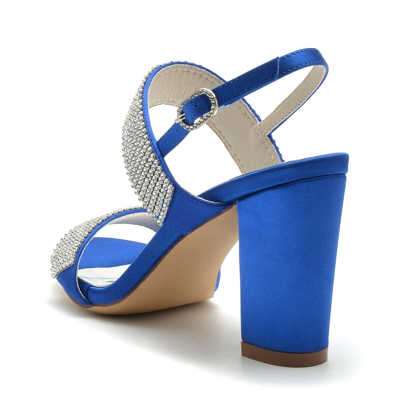 Women's Wedding Shoes Peep Toe Block Heel Luxurious Buckle Bridal Shoes with Crystal - 画像 (5)