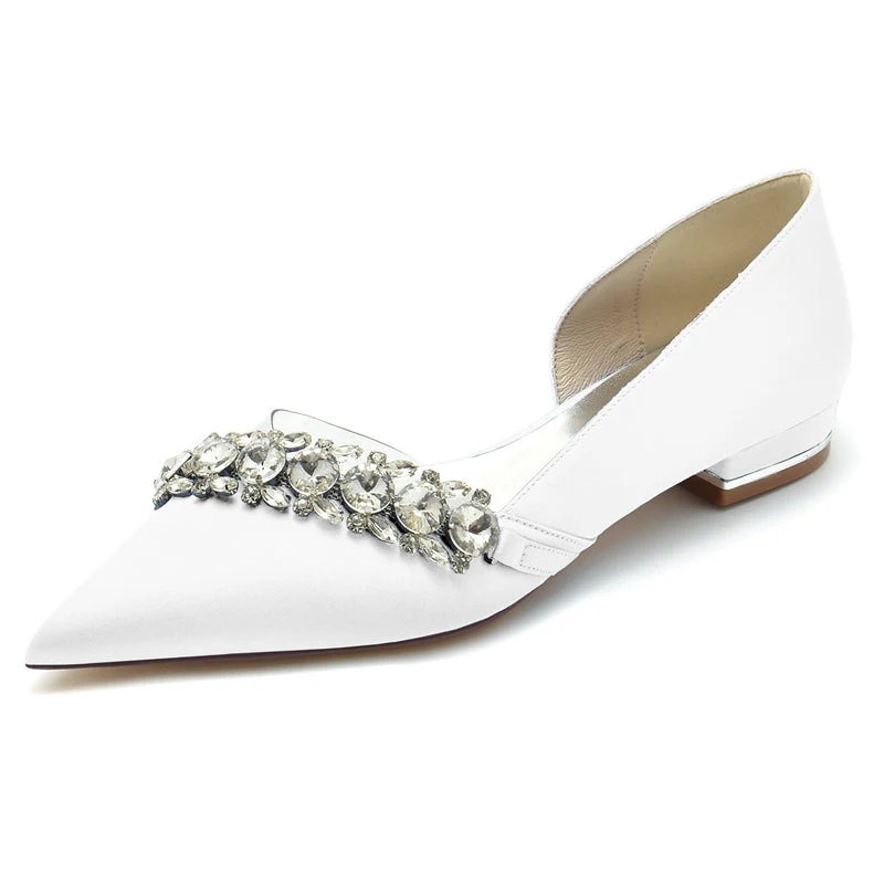 Women's Wedding Shoes Champagne Pointed Toe Low Heel Luxurious Rhinestone Bridal Shoes - 画像 (8)