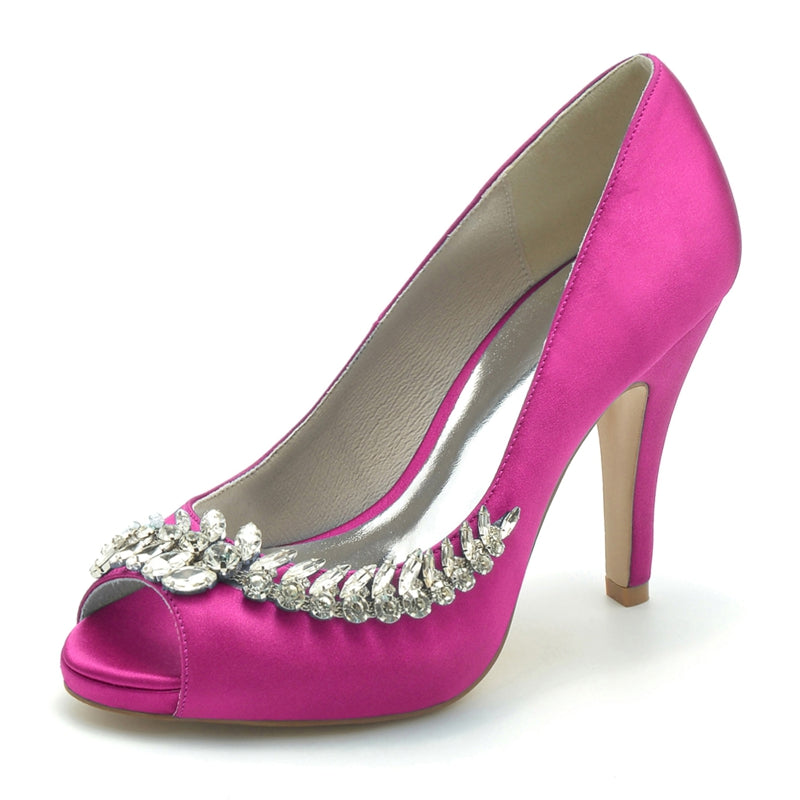 Women's Wedding Shoes White Peep Toe High Heel Luxurious Bridal Shoes with Rhinestone - Image 7