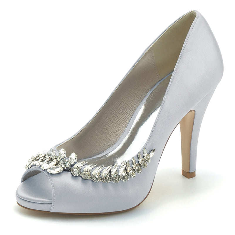 Women's Wedding Shoes White Peep Toe High Heel Luxurious Bridal Shoes with Rhinestone - Image 10