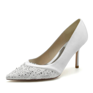 Women's Wedding Shoes Pointed Toe Stiletto Heel Lace Bridal Shoes with Mini Crystal