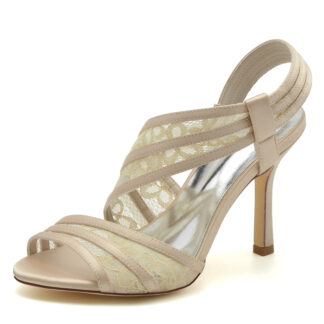 Women's Wedding Shoes Peep Toe High Heel Cross Lace Strap Stylish Bridal Shoes