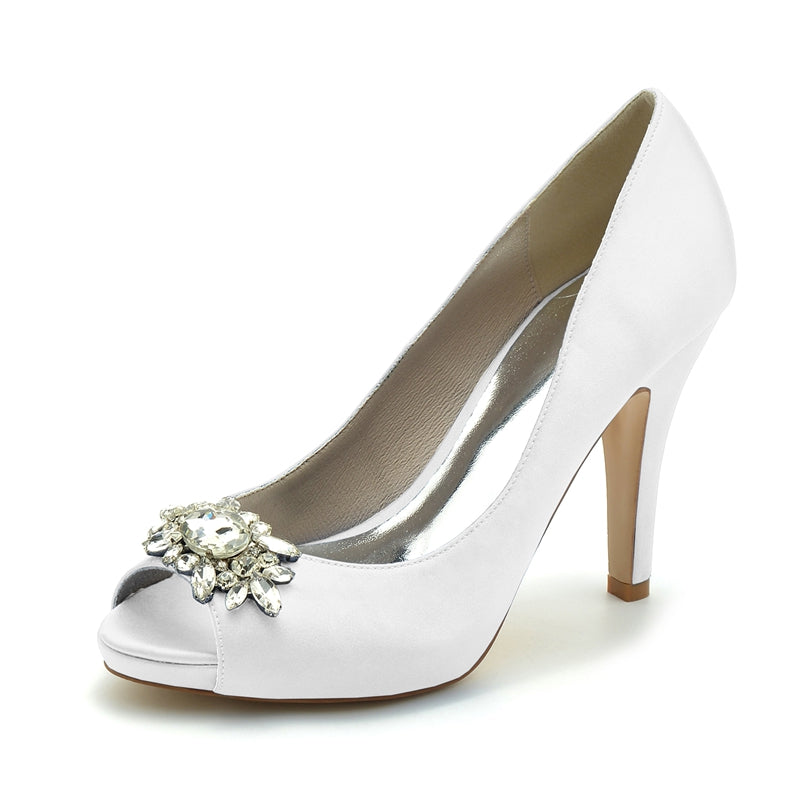 Women's Wedding Shoes Black Thick Sole High Heel Bridal Shoes with Delicate Rhinestone - 画像 (8)
