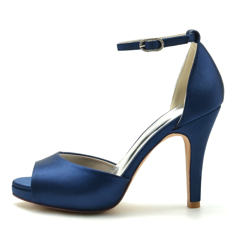 Women's Wedding Shoes Thick Sole Peep Toe High Heel Buckle Simple Bridal Shoes - 画像 (3)