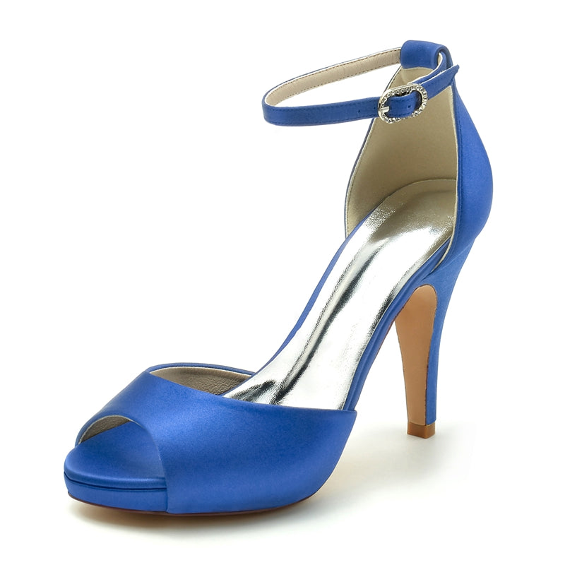 Women's Wedding Shoes Thick Sole Peep Toe High Heel Buckle Simple Bridal Shoes - 画像 (5)