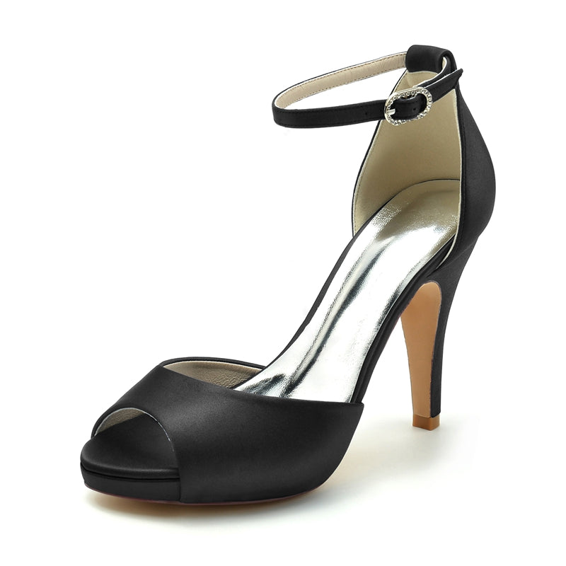 Women's Wedding Shoes Thick Sole Peep Toe High Heel Buckle Simple Bridal Shoes - 画像 (12)