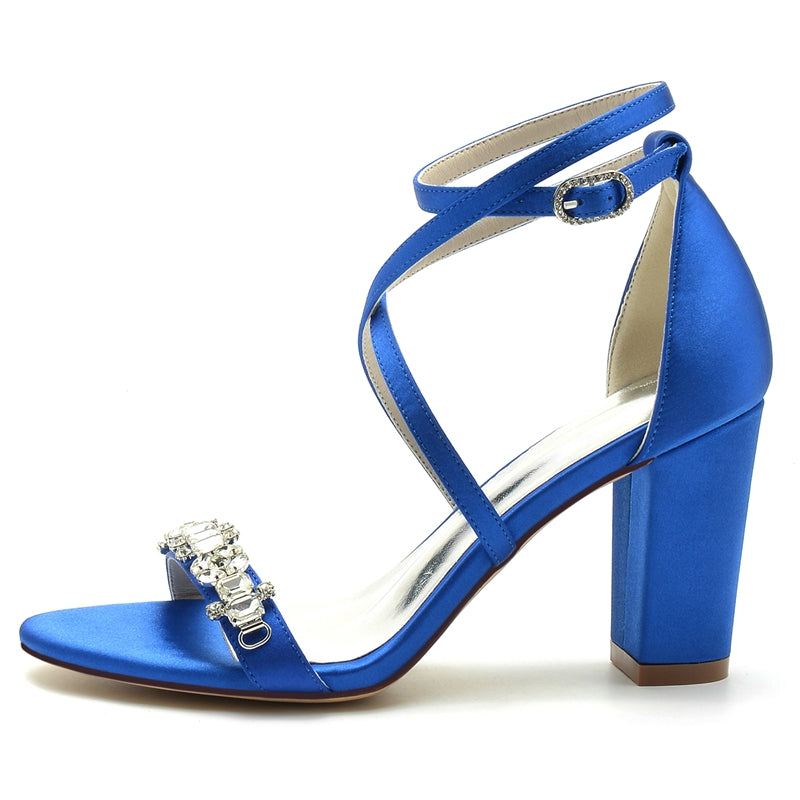 Women's Wedding Shoes Chunky Heel Crossed Strap Chic Buckle Bridal Shoes with Rhinestone - Image 3