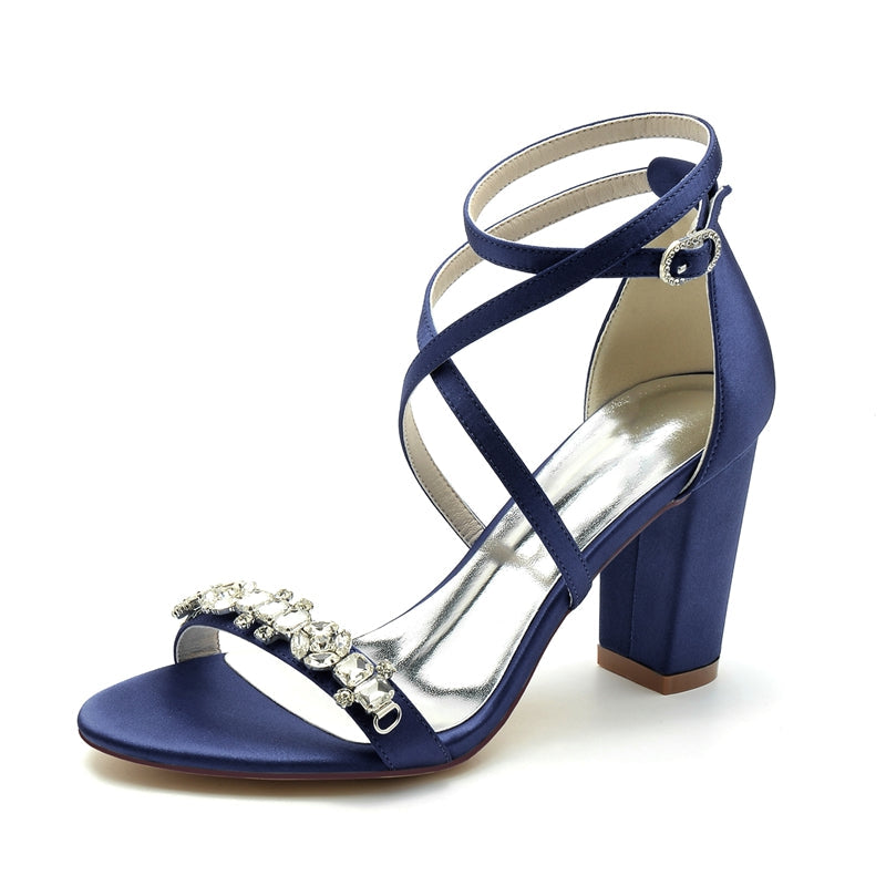 Women's Wedding Shoes Chunky Heel Crossed Strap Chic Buckle Bridal Shoes with Rhinestone - Image 5