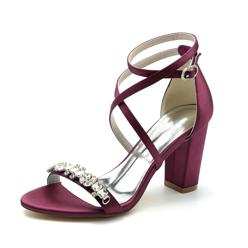 Women's Wedding Shoes Chunky Heel Crossed Strap Chic Buckle Bridal Shoes with Rhinestone - Image 9