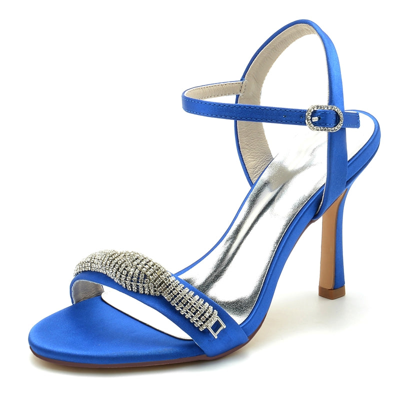 Women's Wedding Shoes High Heel Opened Toe Buckle Bridal Shoes with Spiral Rhinestones - 이미지 2