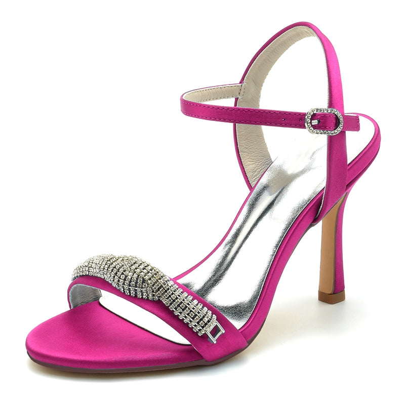 Women's Wedding Shoes High Heel Opened Toe Buckle Bridal Shoes with Spiral Rhinestones - 이미지 6