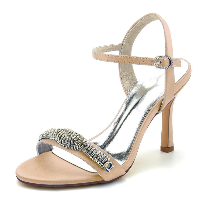 Women's Wedding Shoes High Heel Opened Toe Buckle Bridal Shoes with Spiral Rhinestones - 이미지 11