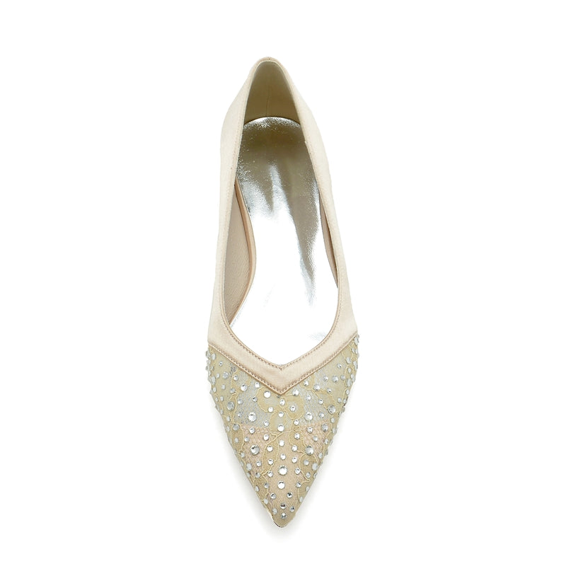 Women's Wedding Shoes Low Heel Pointed Toe Minimalist Bridal Shoes with Crystals - Image 5