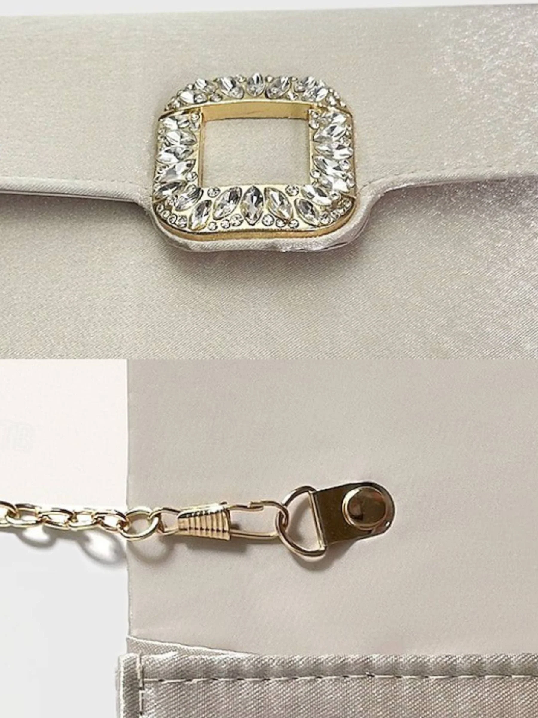 Black Satin Elegant Clutch Bag with Rhinestone Buckle - 이미지 8