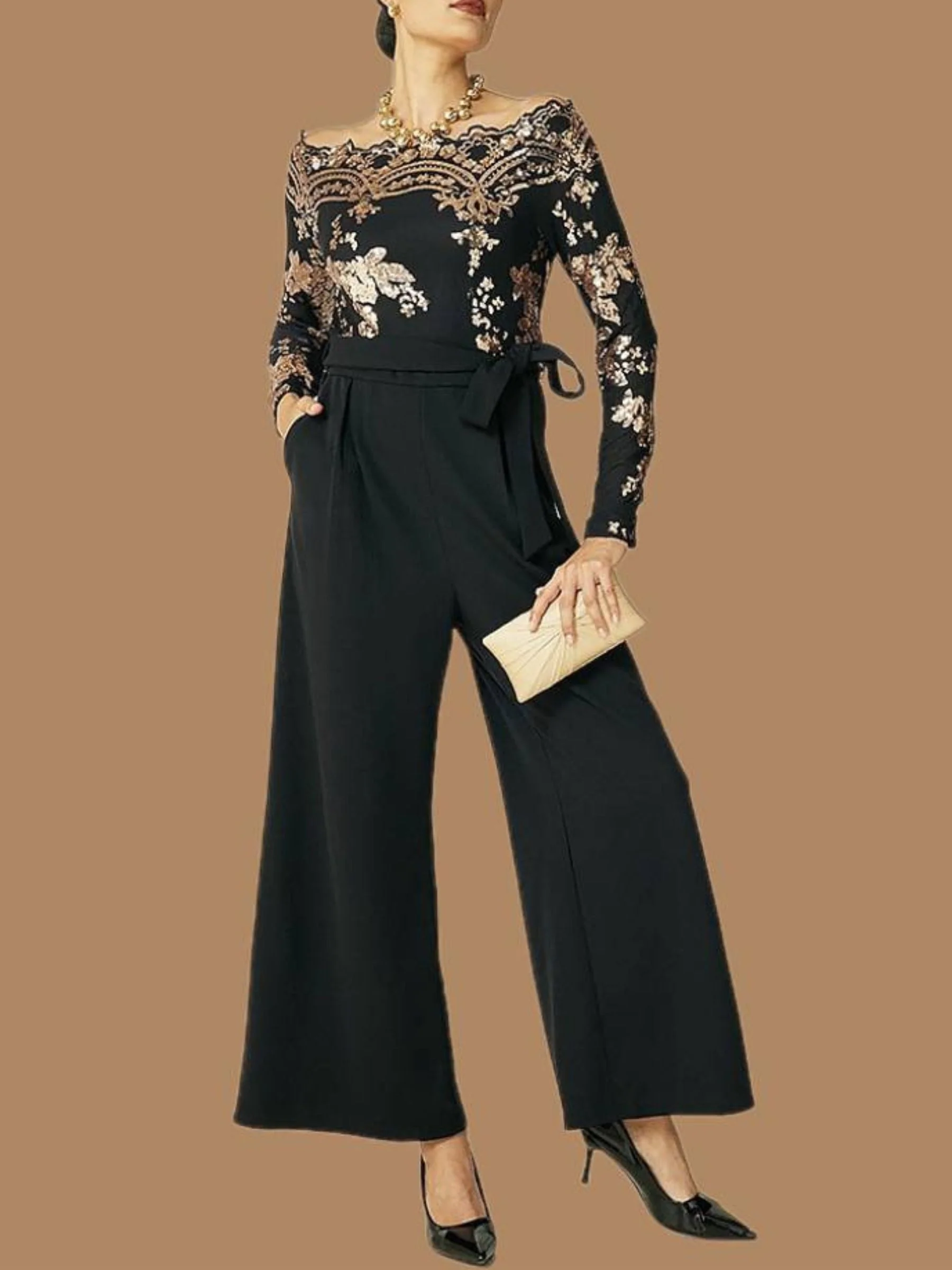 Elegant Satin Gold Chain Ruffle Clutch Bag with Crystal Clasp - 画像 (7)