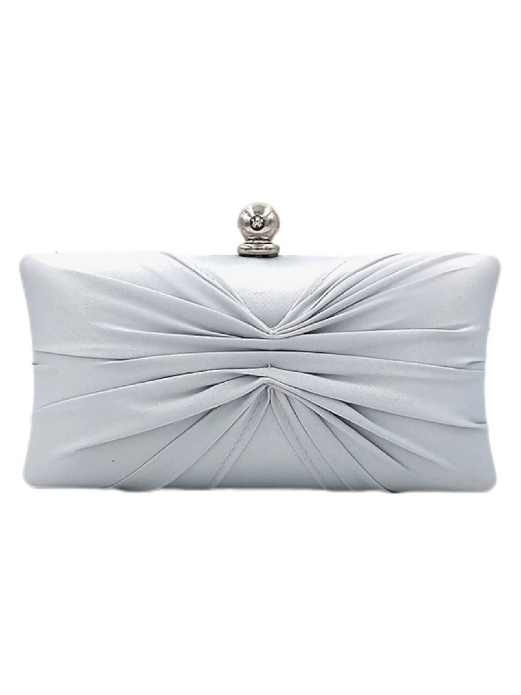 Elegant Satin Gold Chain Ruffle Clutch Bag with Crystal Clasp - 画像 (4)