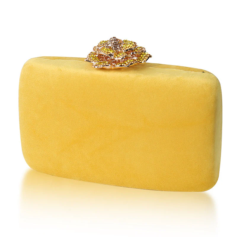 Yellow Luxurious Velvet Wedding Party Evening Clutch Bag with 3D Flower