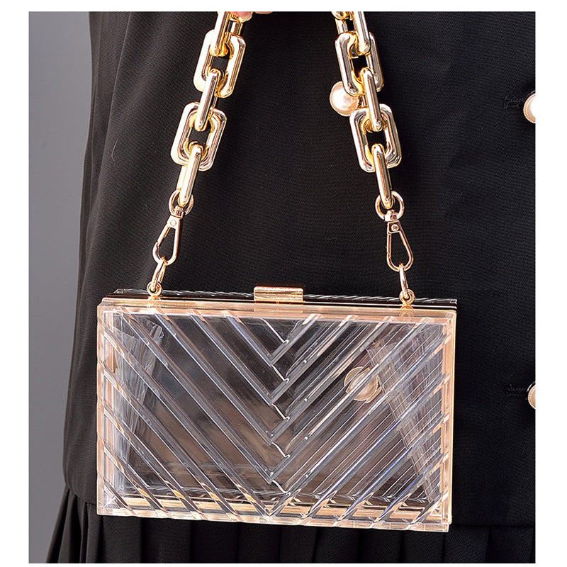 Orange Transparent Acrylic Fashion Stripe Detachable Daily Wedding Party Clutch Bag - 画像 (3)