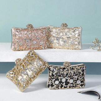 White Luxurious Delicate Square Evening Wedding Party Clutch Bag with Flower & Rhinestone
