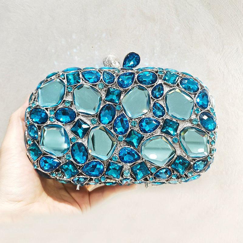 Elegant Retro Irregular Glass Diamond Encrusted Square Evening Wedding Party Clutch Bag - 이미지 3