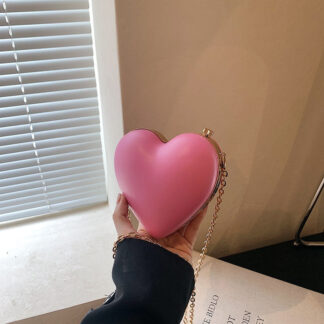 Chic PU Heart Minimalist Chain Evening Wedding Party Clutch Bag