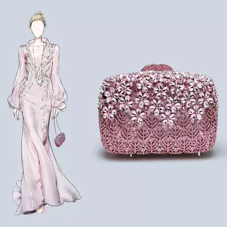 Women's Clutches & Evening Bags with Pink Flower Diamond