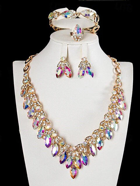 1 set Jewelry 4 pieces Set Drop Earrings For Women's Special Occasion Gemstone Pendant Necklace - 이미지 6