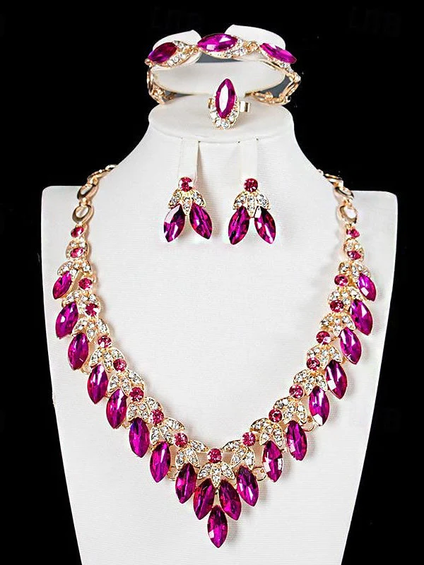 1 set Jewelry 4 pieces Set Drop Earrings For Women's Special Occasion Gemstone Pendant Necklace - 이미지 5