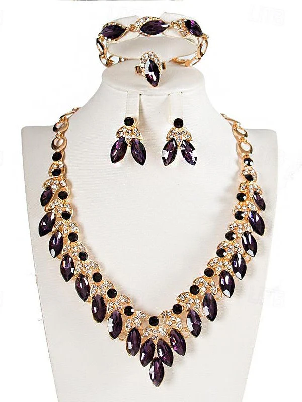 1 set Jewelry 4 pieces Set Drop Earrings For Women's Special Occasion Gemstone Pendant Necklace - 이미지 3