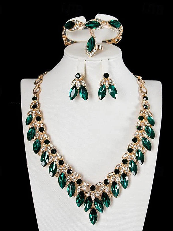 1 set Jewelry 4 pieces Set Drop Earrings For Women's Special Occasion Gemstone Pendant Necklace - 이미지 2