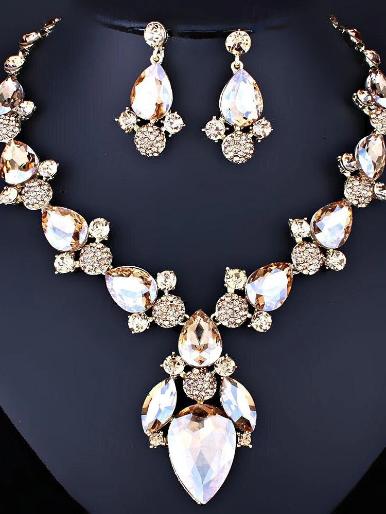 1 set 3 Pieces Jewelry Earrings Necklace For Women's Wedding Gemstone Pendant Necklace Set - Image 8