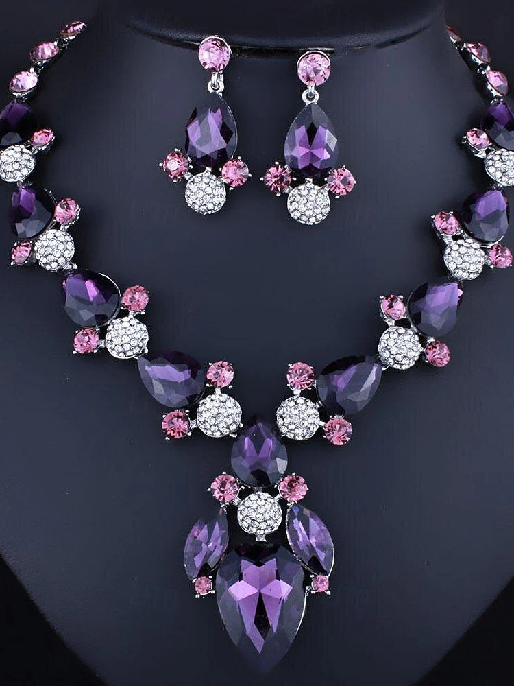 1 set 3 Pieces Jewelry Earrings Necklace For Women's Wedding Gemstone Pendant Necklace Set - Image 7