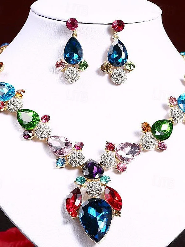 1 set 3 Pieces Jewelry Earrings Necklace For Women's Wedding Gemstone Pendant Necklace Set - Image 6