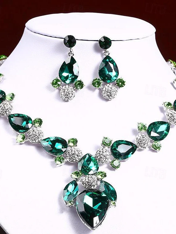 1 set 3 Pieces Jewelry Earrings Necklace For Women's Wedding Gemstone Pendant Necklace Set - Image 5