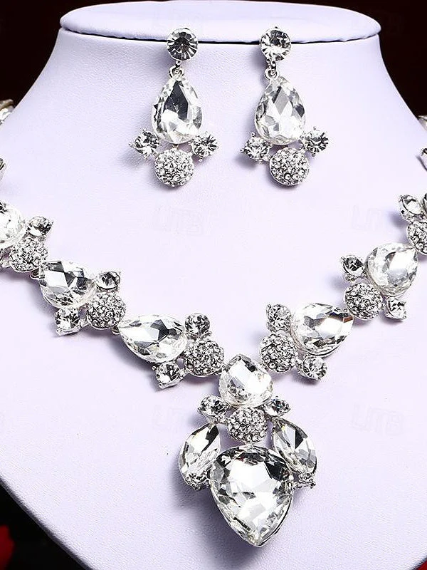 1 set 3 Pieces Jewelry Earrings Necklace For Women's Wedding Gemstone Pendant Necklace Set - Image 3