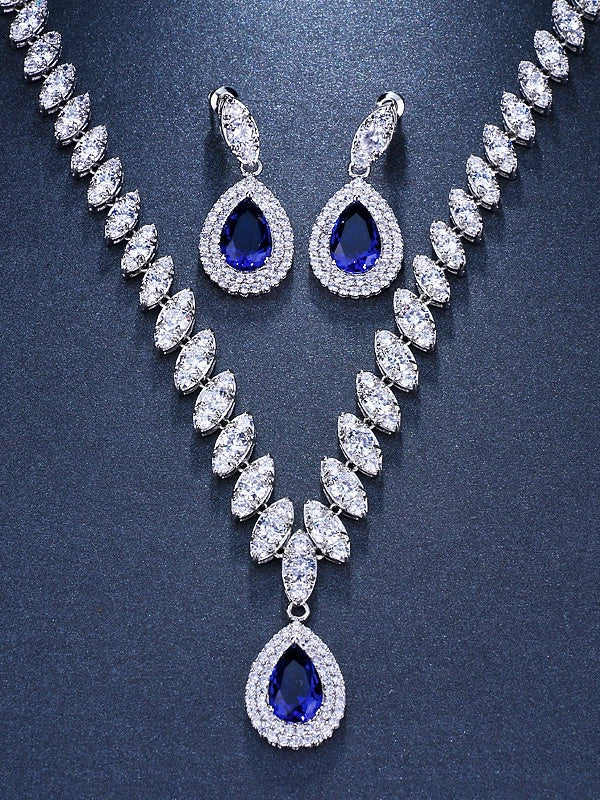 1 set Cubic Zirconia Copper Imitation Diamond Bridal Jewelry Earrings Necklace For Women's Fall Wedding Pendant Necklace Set - 이미지 2