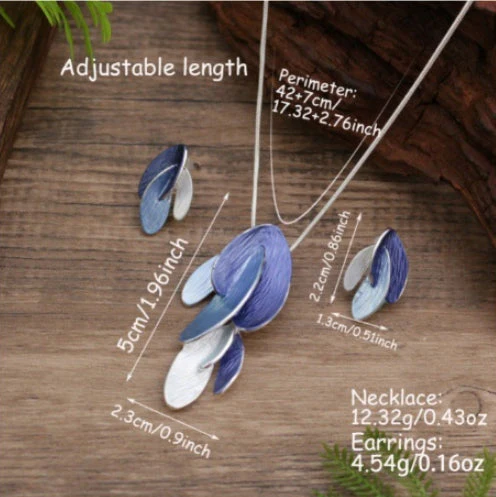 Stylish Enamel Irregular Petal Earrings Necklace Two Pieces Jewelry Set - Image 7