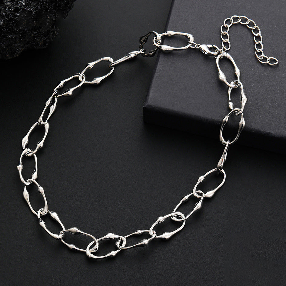Cool Punk Irregular Circle Alloy Collarbone Necklace - 画像 (5)