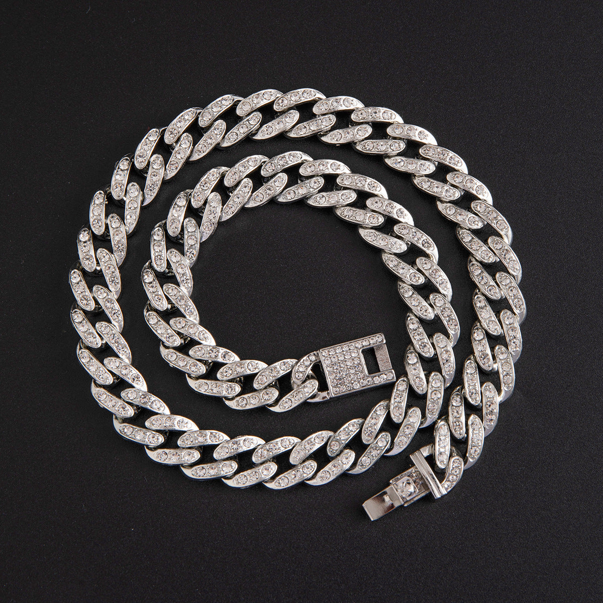 Men's Cool High End White Rhinestone Alloy Cuban Chain Necklace - 이미지 5