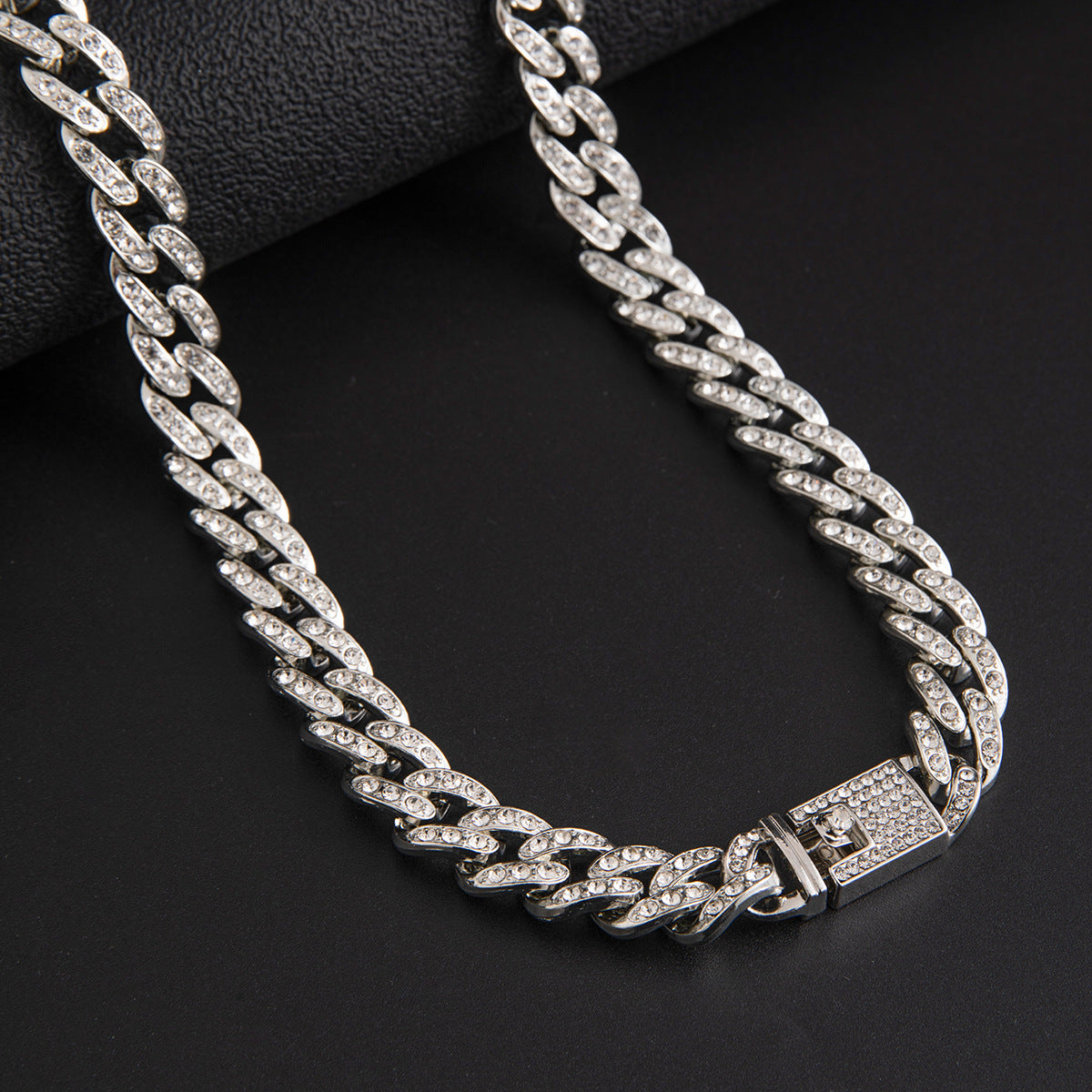 Men's Cool High End White Rhinestone Alloy Cuban Chain Necklace - 이미지 6