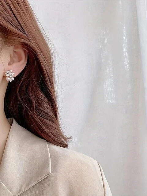 Stud Earrings For Women's Wedding Work Daily  Classic Floral Gold Earrings - 이미지 6
