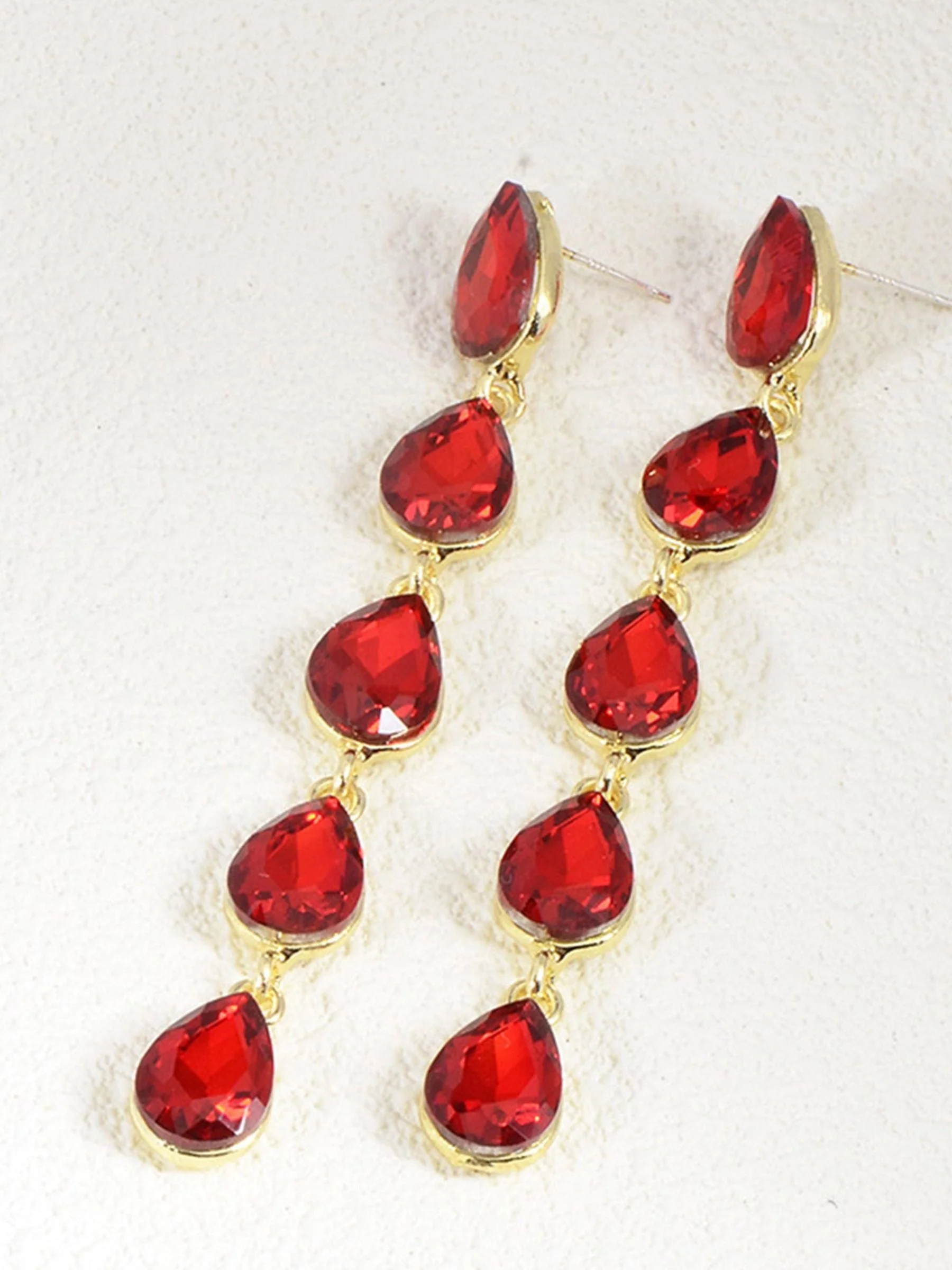 Women's Long Drop Minimalist Earrings with Teardrop Rhinestones - 이미지 8