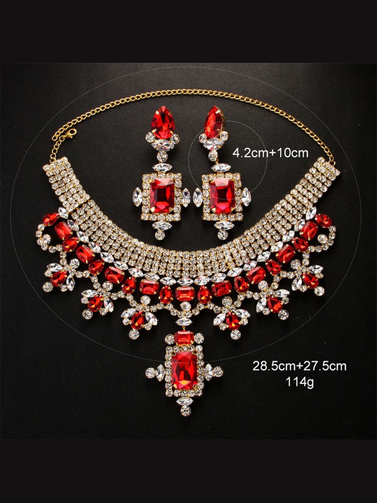 Elegant Luxurious Red Rhinestone Delicated Earring and Necklace Set for Women - Image 2