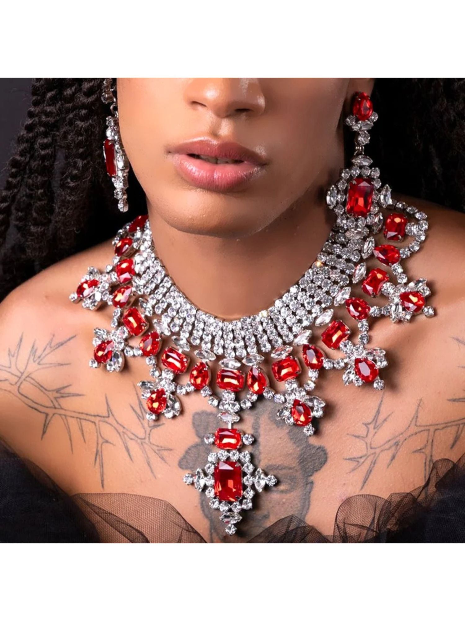 Elegant Luxurious Red Rhinestone Delicated Earring and Necklace Set for Women - Image 5