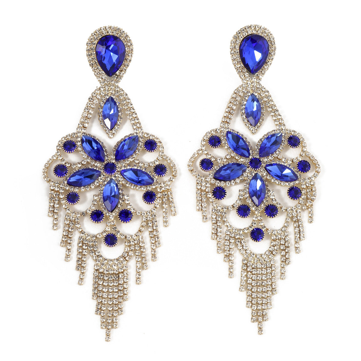 Fashion Exaggerated Rhinestone Elegant Flower Drop Earrings - 이미지 6