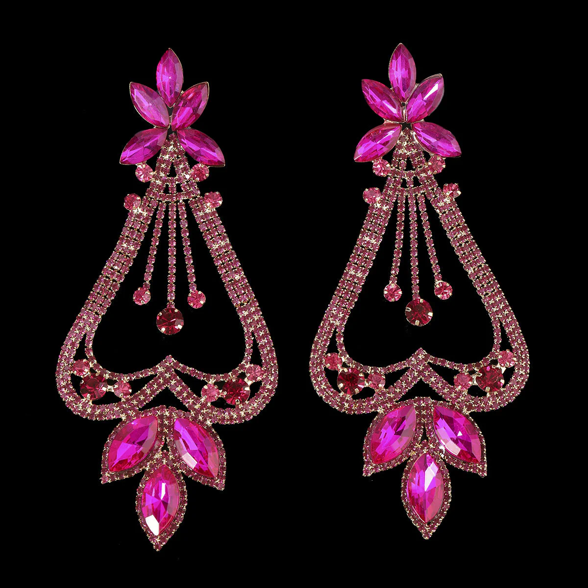 Exaggerated Fashion Heart Flower Diamond Dangle Earrings - Image 3