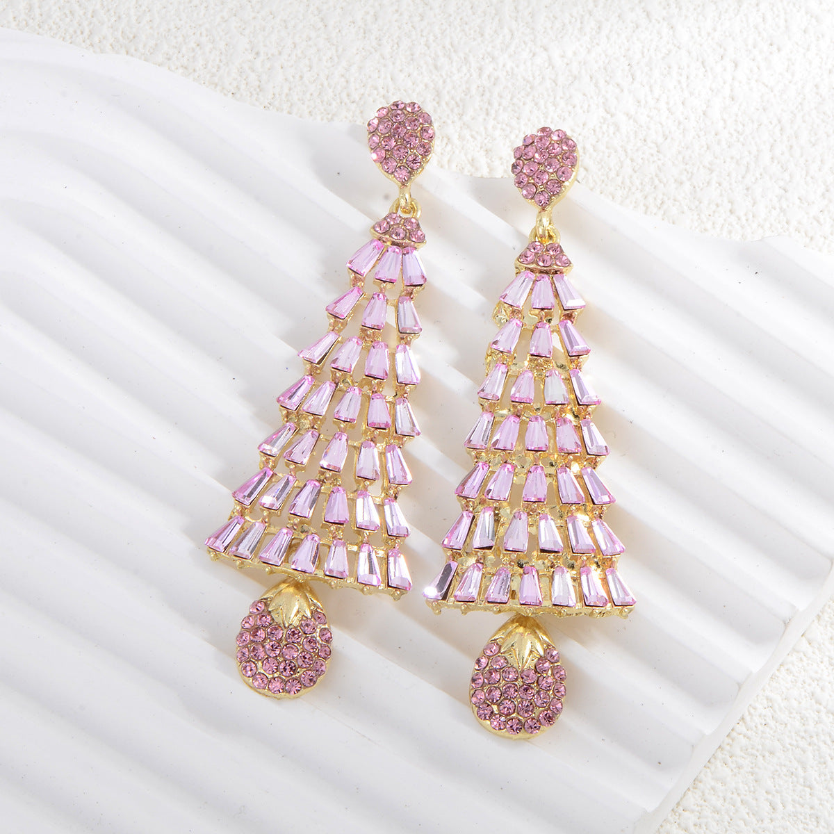 Sweet Christmas Rhinestone Tassel Stylish Long Earrings - 画像 (9)
